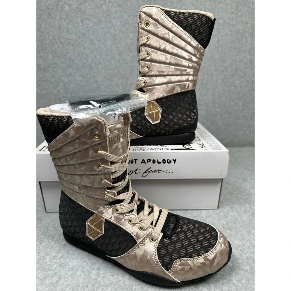 Society Nine EOS High Top Boxing Shoes Womens 8.5 Black Champagne‎ NEW